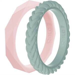 NEW QALO women's functional silicone wedding ring in stackable eucalyptus and bl